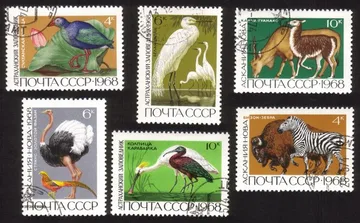 Wildlife Preserves With Bison, Zebra, Egrets, Ostrich, Etc. Cplt Set of 6 Diff