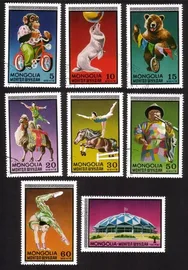 Circus Scenes: Seal, Chimpanzee, Clowns, Etc. - Complete Set of 8 Different