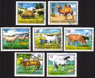 Mongolian Livestock Breeding: Camels, Yaks, Sheep, Etc. Complete Set of 7 Diff
