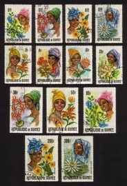 Women & Various Flowers of Guinea: Morning Glory, Etc. Complete Set of 13 Diff