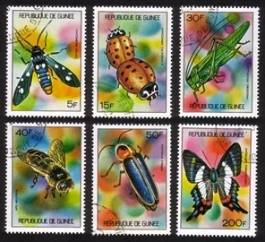 Various Insects: Ladybugs, Honey Bee, Locust, Etc. Very Colorful Cplt Set of 6