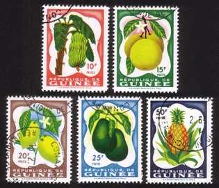 Fruits: Bananas, Avocados, Pineapple, Grapefruit, Lemons: Cplt Set of 5 (1959)