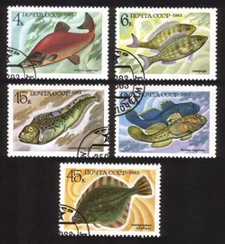 Food Fish: Salmon, Spotted Wolffish, Perch, Flounder, Etc. Cplt Set of 5 Diff.