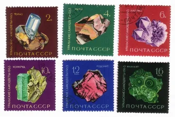 Precious Stones of The Urals: Amethyst, Jasper, Emerald, Topaz... Cplt Set of 6