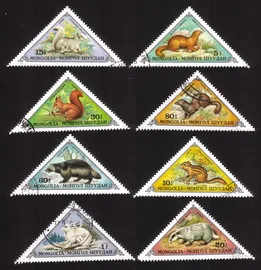 Fur-bearing Animals: Weasels, Squirrels, Etc. Cplt Set of 8 Diff. Triangles