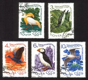 Nature Protection Waterfowl: Arctic Loon, Coot, Puffin, Gull, Etc Cplt Set of 5