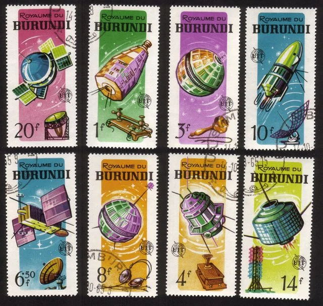 Telecommunications: Satellites, Telephones, Morse Key, Etc. - Complete Set of 8