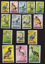 Birds: African Purple Gallinule, Yellow-Billed Stork, Etc. Complete Set of 15.