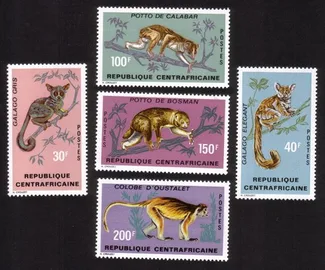 Primates: Colobe D'Oustalet, Potto De Bosman, Gray Galago, Etc. Cplt Set of 5.
