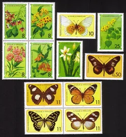 Butterflies and Flowers (Includes 2 Blocks of 4) Complete Set of 12 Different