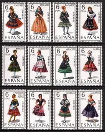 Regional Costumes: Women From Alava, Barcelona, Caceres, Etc Cplt Set of 12 Diff