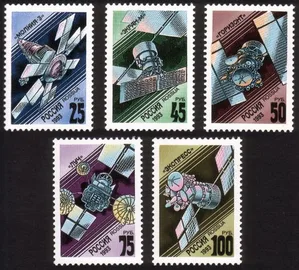 Communication Satellites: Molniya-3, Ekran-M, Gorizont, Etc. Cplt Set of 5 Diff