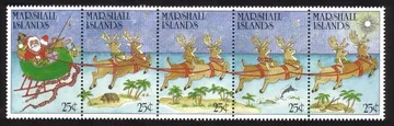 Santa Claus & Toys Riding In Sleigh Drawn By Reindeer - Complete Set of 5 Different